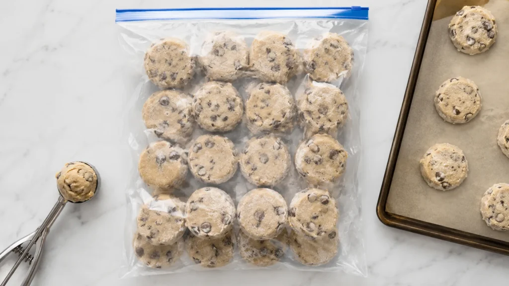 Freezing cookie dough, beautifully styled overhead food photograph