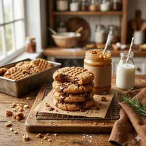 Peanut Butter Cookies hub hero, a stack of peanut butter cookies with classic crisscross fork marks