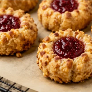 " Raspberry Walnut Thumbprint Cookies" - raspberry cookies