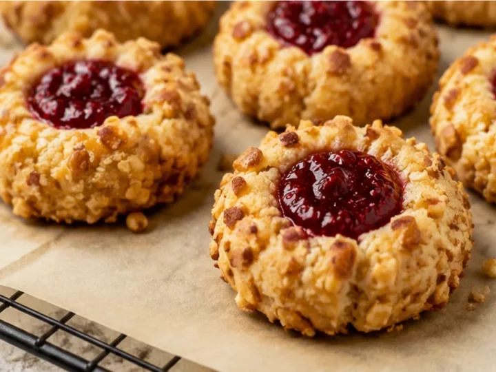 Raspberry Walnut Thumbprint Cookies