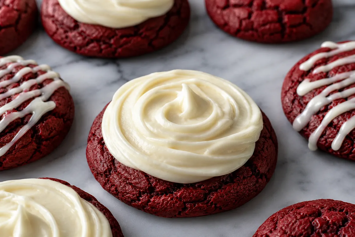 Cream cheese frosting and other finishes Red velvet cookies — Cream cheese frosting and other finishes