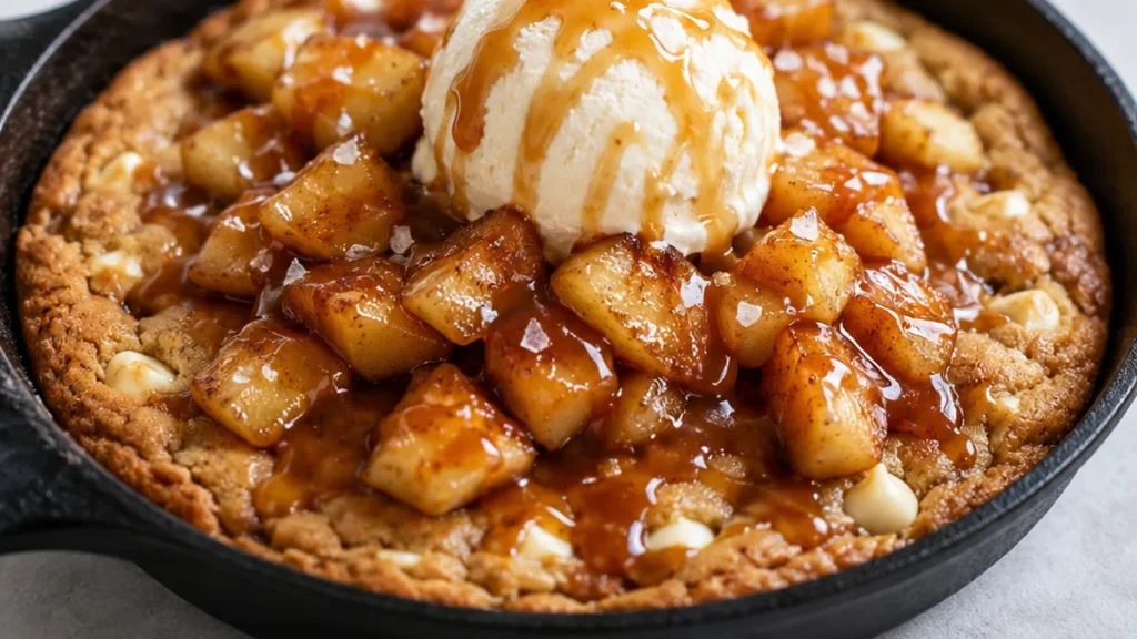 Salted Caramel Apple Pizookie - salted caramel pizookie - Salted caramel pizookie: whip up this incredible apple pie cookie in under 30 minutes. Warm, gooey, an