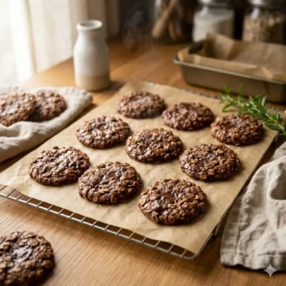 No-Bake Cookies, no-bake chocolate oatmeal cookies cooling glossy and set on parchment