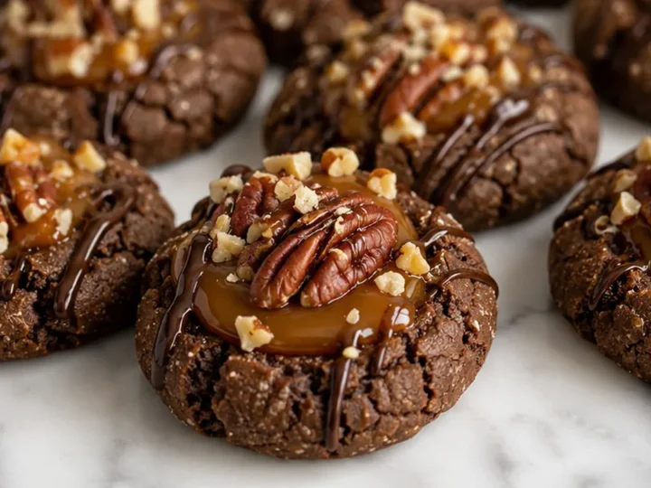 Turtle Caramel Pecan Thumbprint Cookies