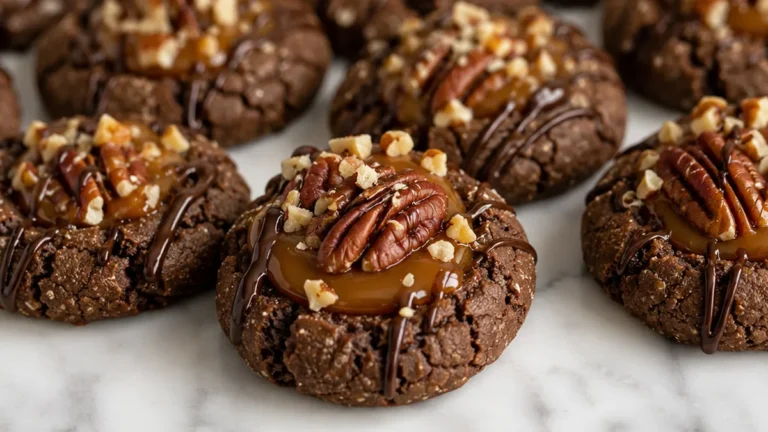 Turtle Caramel Pecan Thumbprint Cookies