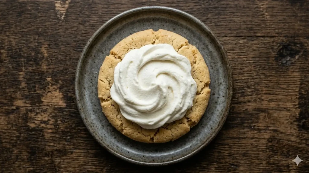 Whipped cream cookie, beautifully styled overhead food photograph