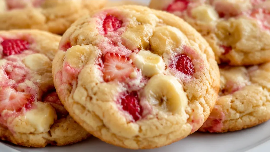 Heavenly Strawberry Banana Cheesecake Cookies! Cheesecake cookies: assemble these delightful strawberry banana treats. Creamy filling meets soft cookie dough fo