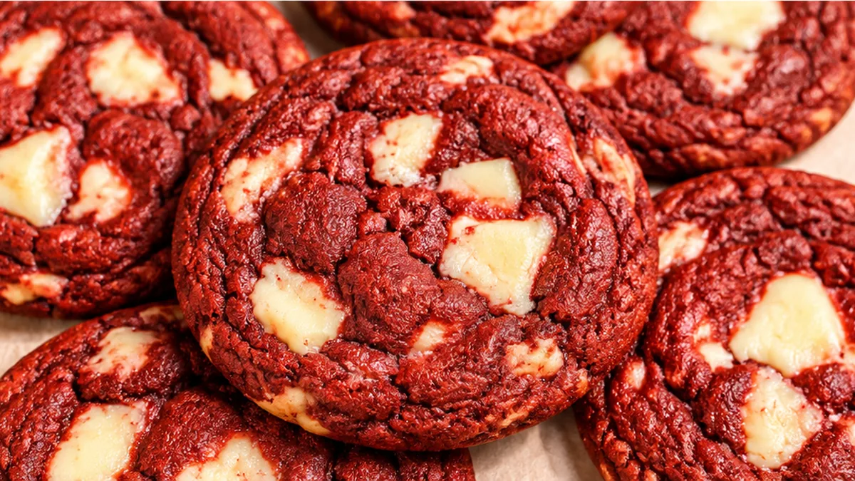 Dreamy Red Velvet Cookies - Red velvet cookies: Bake these easy, decadent cookies featuring a cream cheese swirl and white chocolate chunks. A perfect chewy tre
